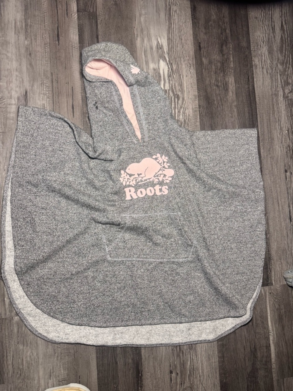 Roots Kids Grey Hooded Poncho with Light Pink Lining